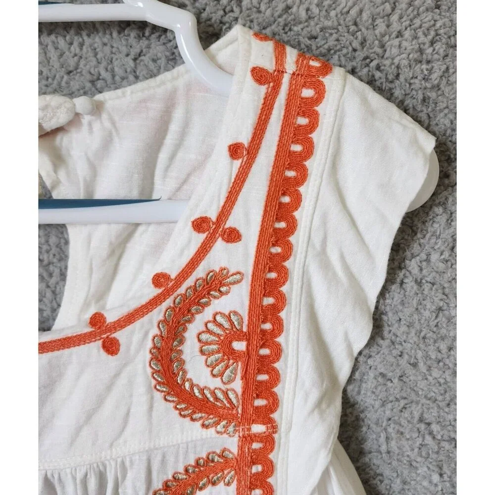 Free People Women's Dos‎ Segundos Embroidered Cap Sleeve Top Elastic Waist Sz M